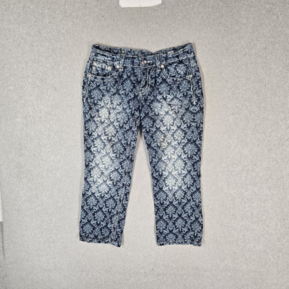 Miss‎ Me Women Jeans 28 Blue Denim Cuffed Capri Paisley JP5842P2